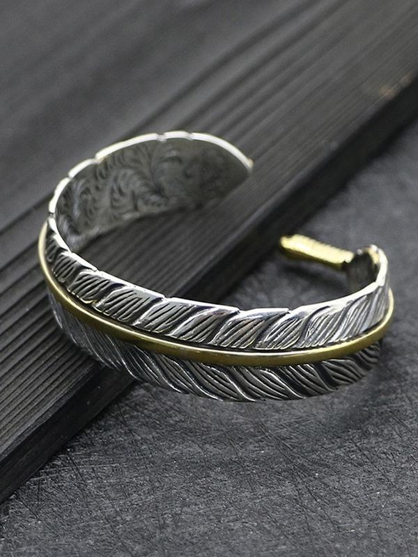 Boho Style Feather Design Cuff Bangle, Fashionable Adjustable Bangle for Men & Women, Trendy All-match & Exquisite Jewelry for Birthday Gift