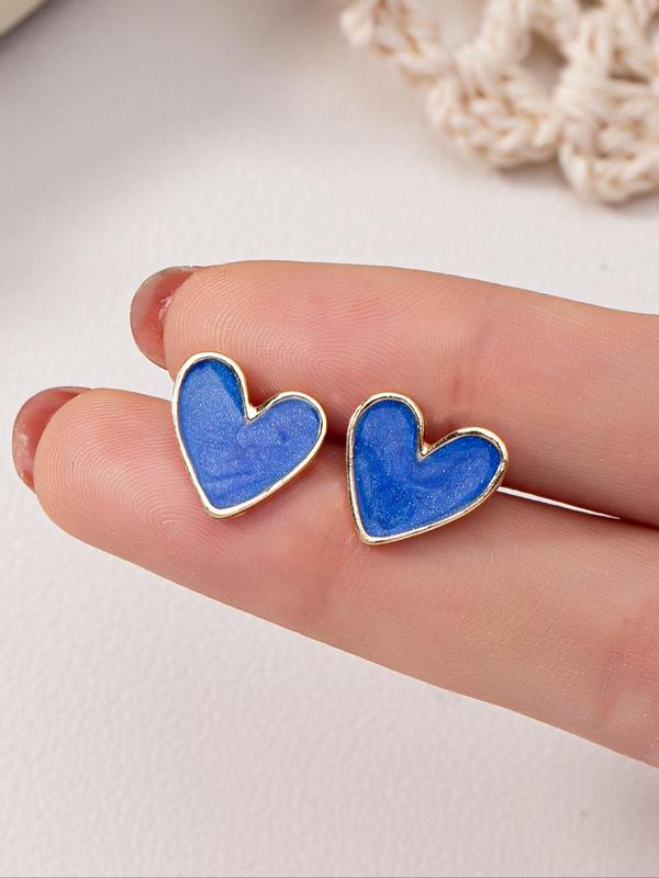 Cute Colorful Heart Shaped Stud Earrings, 7 Pairs Fashionable  Elegant Stud Earrings for Women & Girls, Trendy All-match & Exquisite Jewelry for Birthday Gift