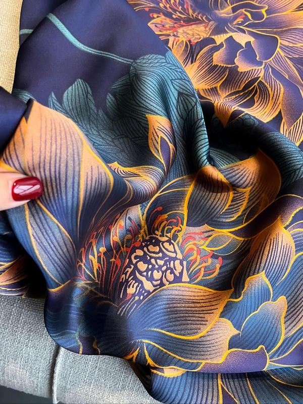 Women's Floral Print Scarf, 2024 New Style Fashionable Silk Scarf for Daily and Party Wear, Spring Summer Fashion Casual Versatile Scarf for Women