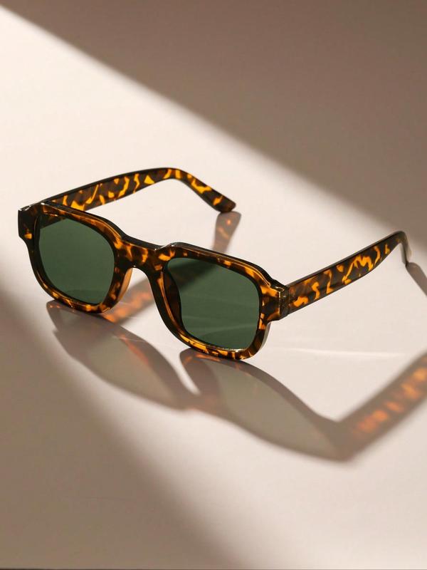 Unisex Street Trend Leopard Print Sunglasses, Trendy Vintage Rectangle Frame Sunglasses for Everyday Use, Fashionable Versatile Accessories for Driving Use