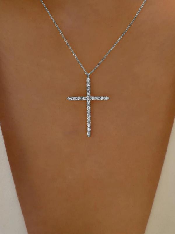 Minimalist Rhinestone Decor Cross Necklace for Girlfriend for Gift, Clavicle Chain Matching Necklace As Iced out Jewelry, Temperament All-match Goth Accessories for Men & Women