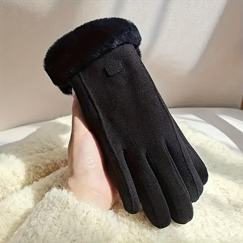 1 Pair Winter Warm Plush Lined Touchscreen Compatible Women'S Gloves - Thickened Windproof Polyester Outdoor Riding Gloves, Hand Wash Only