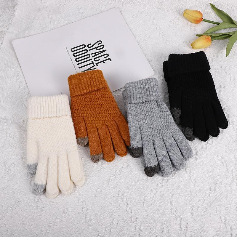 Knitted Thermal Winter Woolen Gloves, Solid Color Touch Screen Thickened Sports Gloves for Cycling Hiking, Sports & Outdoor Accessories, Christmas, Christmas Gift