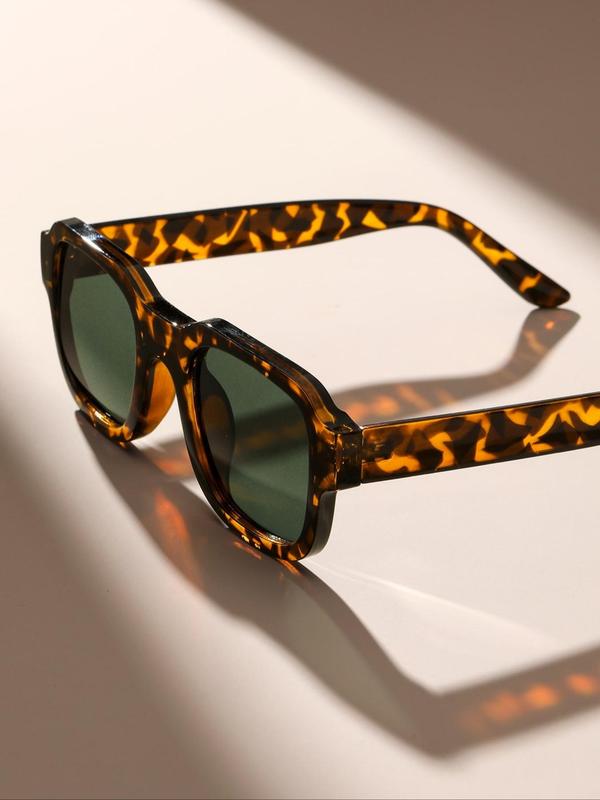 Unisex Street Trend Leopard Print Sunglasses, Trendy Vintage Rectangle Frame Sunglasses for Everyday Use, Fashionable Versatile Accessories for Driving Use