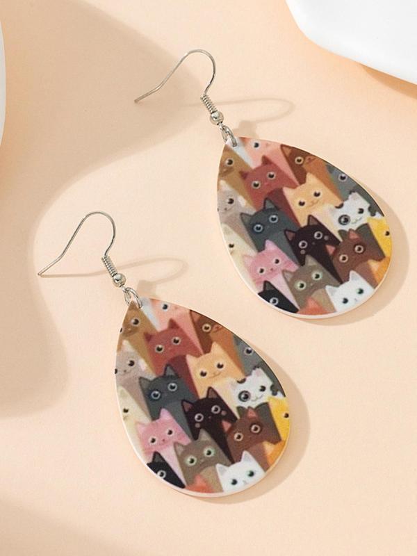 Women's Cute Water Drop Shaped Dangle Earring, 1 Pair Trendy All-match Cat Graphic Dangle Earrings, Acrylic Vintage Jewelry As Birthday Gift for Girlfriend