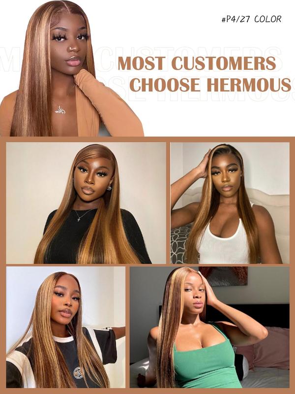 32 Inch Highlight Ombre Brown Lace Front Wig, Gorgeous Fluffy Wigs, Synthetic Hair Pre Plucked 13x3 Hd Lace Frontal Synthetic Hair Wigs with Baby Hair, Belle Tress Wigs