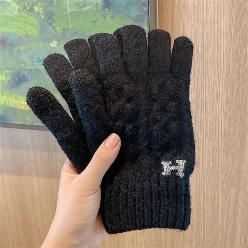 New High Quality Wool Gloves Autumn Winter Men Knitted Gloves Touch Screen Gloves Solid Color Mittens Warm Riding Driving Gloves