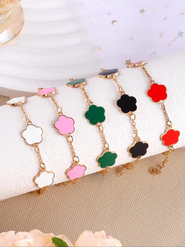 Cute Flower Design Link Bracelet Set, Fashionable Jewelry for Women & Girls, Trendy All-match & Exquisite Jewelry for Birthday Gift