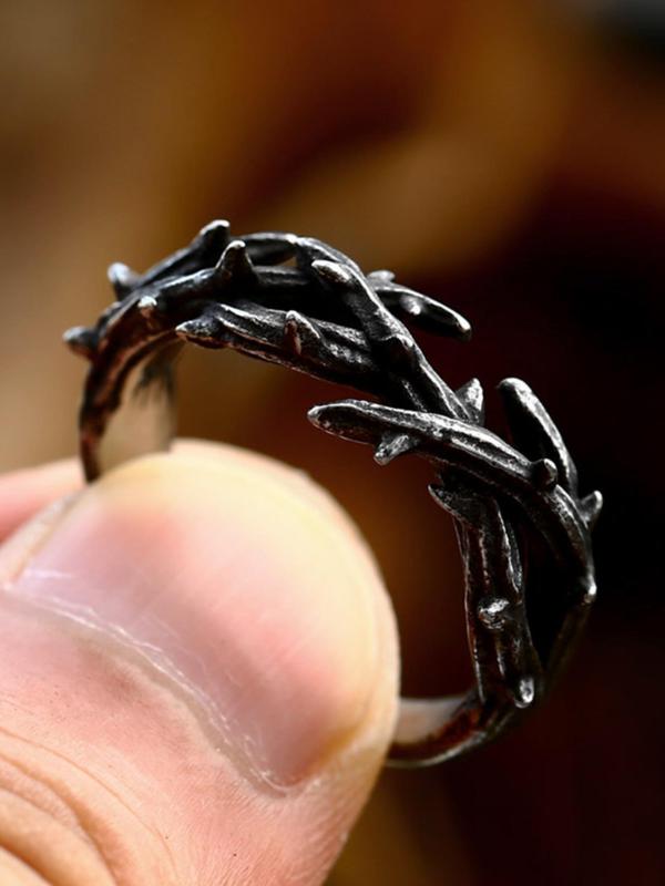 Vintage Style Thorns Plant Design Ring, Punk Style Hollow Out Ring, Fashion Accessories for Men & Women