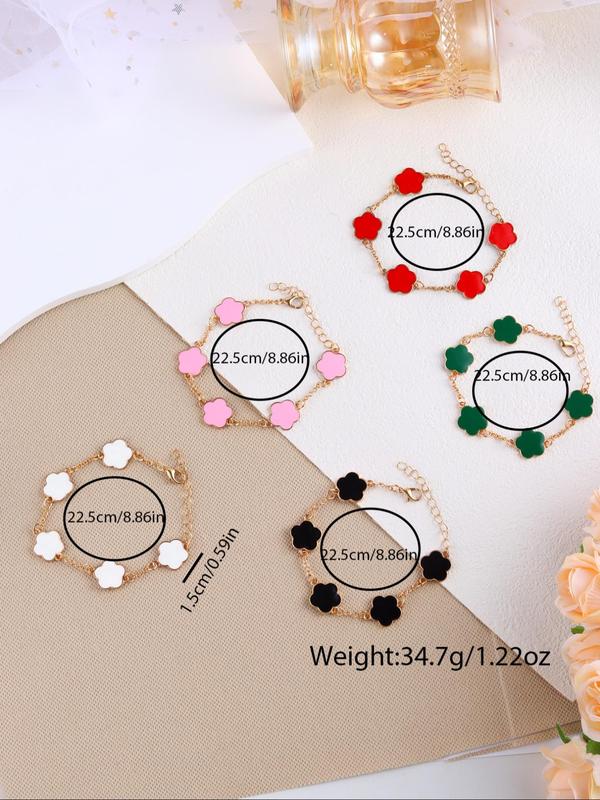 Cute Flower Design Link Bracelet Set, Fashionable Jewelry for Women & Girls, Trendy All-match & Exquisite Jewelry for Birthday Gift