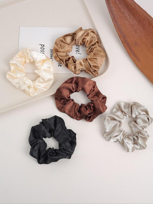 Solid Color Ruched Design Hair Tie, Elegant High Stretch Scrunchie for Women & Girls, Minimalist Headwear Suitable for Thick Hair