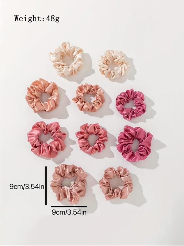 Women's Elegant Solid Color Satin Hair Ties, 10pcs set Fashion Hair Accessories for Daily Wear, Casual Versatile Hair Accessories for Women & Girls