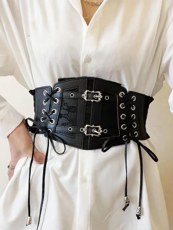 Punk Style Lace Up Wide Belt, 2024 Fashionable Summer New Elastic Waist Designer Belt for Party, Daily Clothing Decor, Trendy All-match Belt for Women, for Fall, for Fall