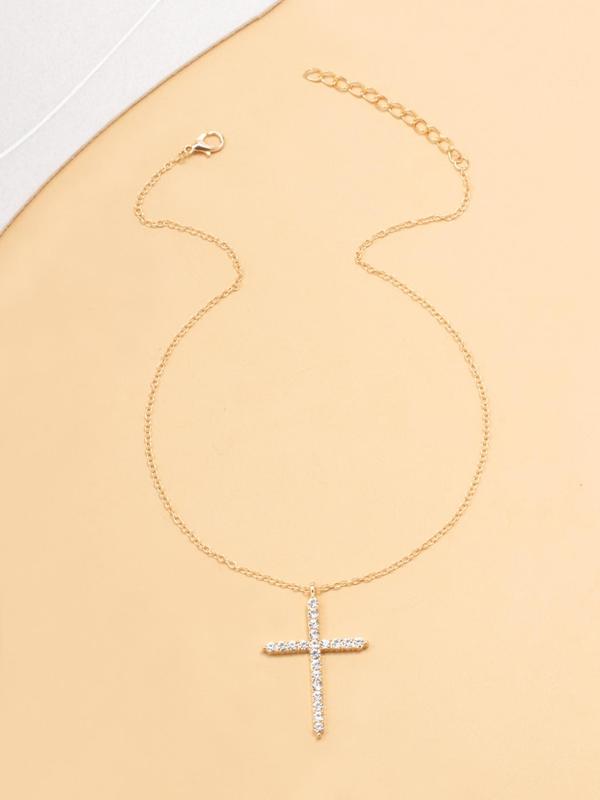 Minimalist Rhinestone Decor Cross Necklace for Girlfriend for Gift, Clavicle Chain Matching Necklace As Iced out Jewelry, Temperament All-match Goth Accessories for Men & Women