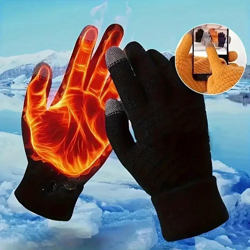 Knitted Thermal Winter Woolen Gloves, Solid Color Touch Screen Thickened Sports Gloves for Cycling Hiking, Sports & Outdoor Accessories, Christmas, Christmas Gift