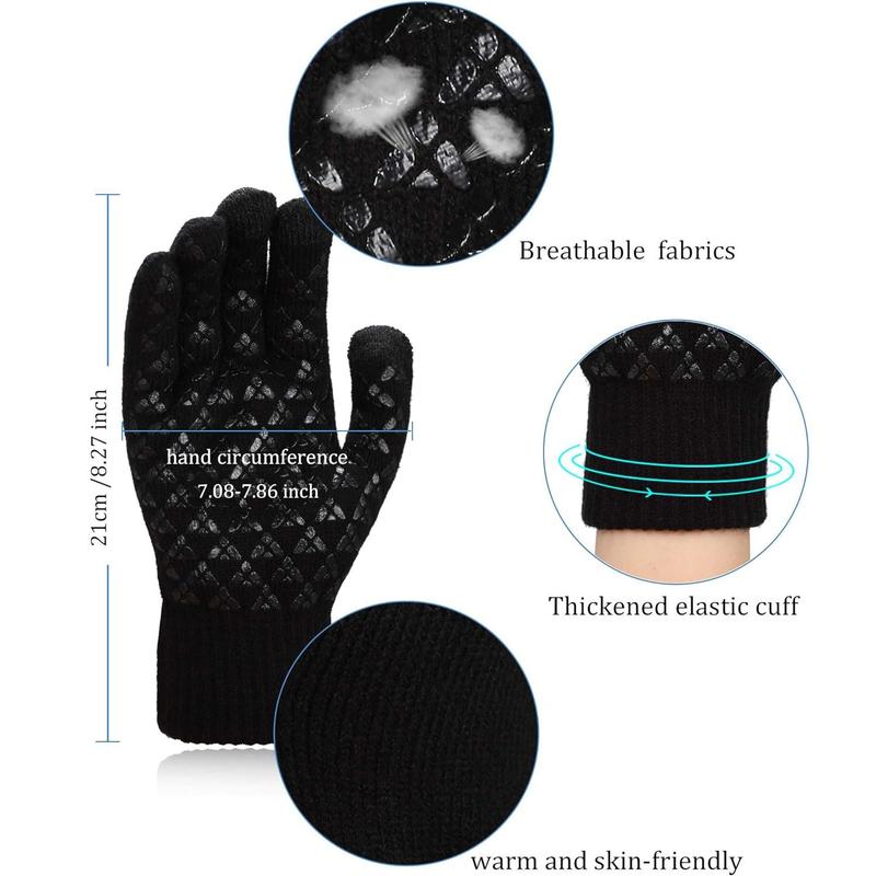 Winter Gloves, Touch Screen Cold Weather Thermal Warm Knit Glove for Running Driving Hiking, Sports Gloves for Men & Women