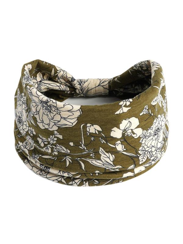 Women's Floral Print Sport Hair Band, 4 Counts Elastic Wide Hair Band, Summer Hair Accessories for Gym Workout Running