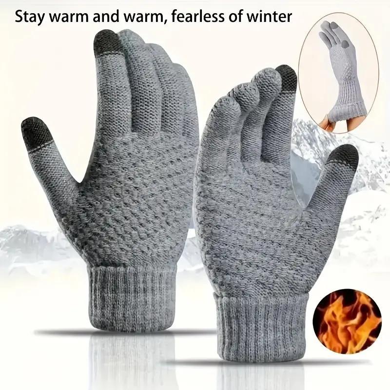 Knitted Thermal Winter Woolen Gloves, Solid Color Touch Screen Thickened Sports Gloves for Cycling Hiking, Sports & Outdoor Accessories, Christmas, Christmas Gift