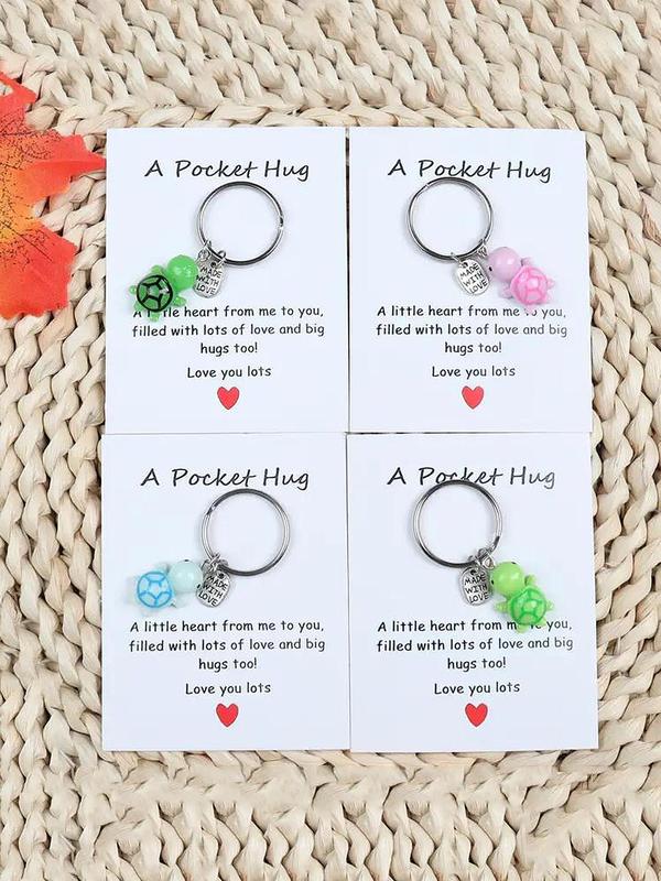 Cute Turtle Design Keychain, Mini Resin Turtle Pocket Hug Card Keychain, Motivational Teacher Friends Sister Gift, Birthday Gift