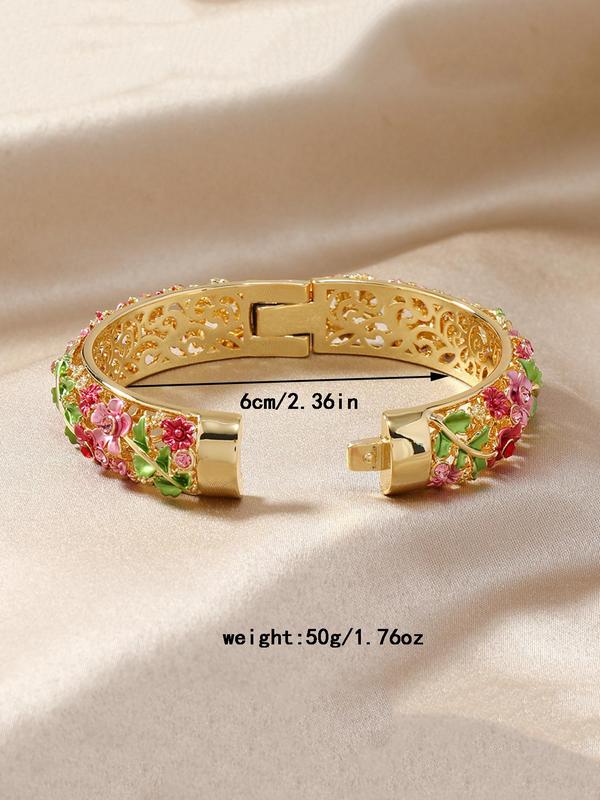 Vintage Flower Design Bangle, Fashionable Hollow Out Design Bangle for Women & Girls, Trendy All-match & Exquisite Jewelry for Birthday Gift