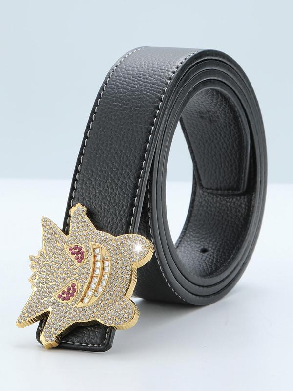 2024 New Summer Y2k Punk Ghost Design Belts for Men, Matching Rhinestone Decorated Pu Leather Belt, 2024 Back To School Waistband Hip Hop Lychee Texture Belt