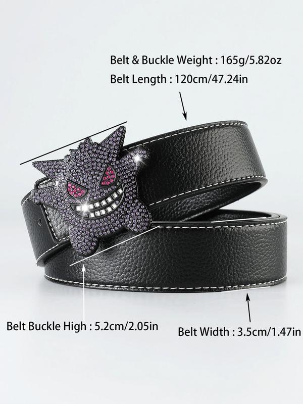 2024 New Summer Y2k Punk Ghost Design Belts for Men, Matching Rhinestone Decorated Pu Leather Belt, 2024 Back To School Waistband Hip Hop Lychee Texture Belt