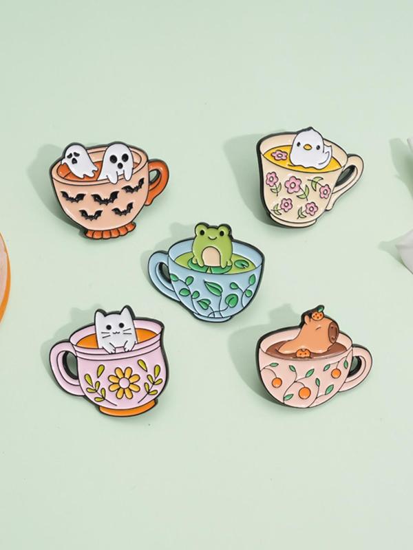 Cartoon Animal Coffee Cup Design Brooch, Clothes Accessories for Women & Men, Enamel Pin Suitable for Backpacks, Jeans, Scarves, Hats Decoration Fixed Buckle