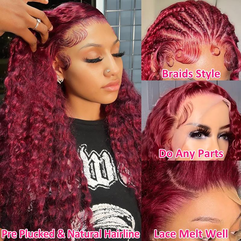 Cheetahbeauty 99J Burgundy Deep Wave Lace Front Wigs Human Hair 13x6 HD Lace Frontal Wigs Human Hair Lace Front Wigs Pre Plucked 99j Burgundy Deep Curly Wigs Human Hair Wigs For Women 180% Density