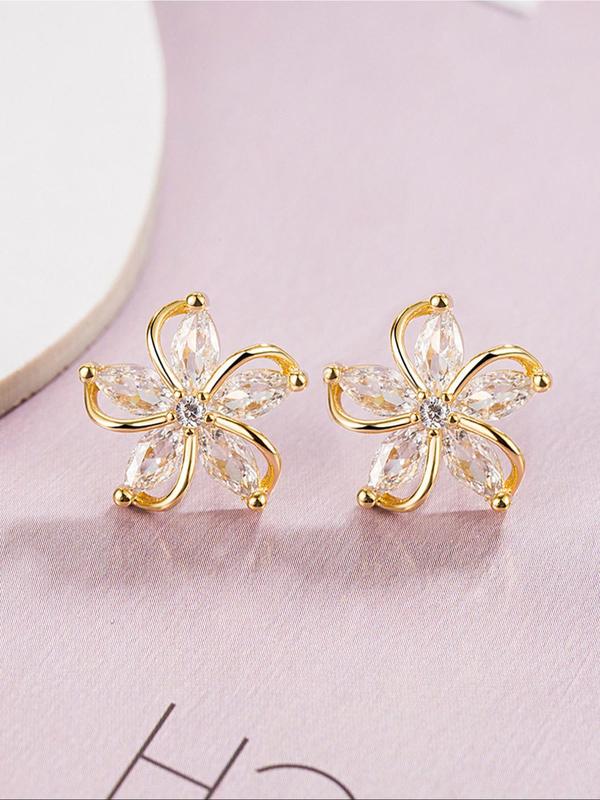 Flower Design Rhinestone Stud Earrings, Elegant Trendy Matching Earrings Jewelry for Women, Classic Fashion Accessories for Daily Used