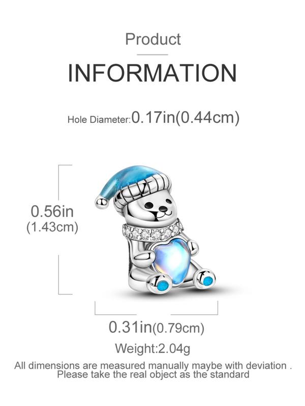 Cute Polar Bear Design Charm, Rhinestone Decor Heart Shaped Zirconia Charm, Fashion Accessories for Women & Girls, Trendy All-match & Exquisite Jewelry for Gift