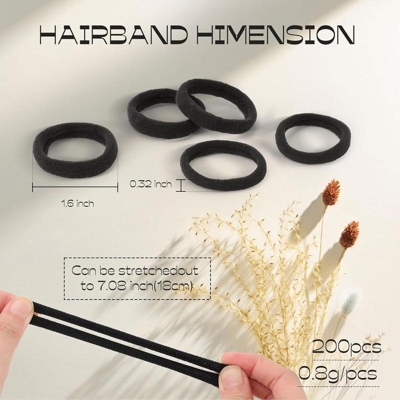 200 count Black Hair Ties No , Soft Ouchless Elastic Hair Ties, Nylon Seamless Hair Tie for Women and , Sturdy Ponytail Holders for Thick and Curly Hair, No  Hair Bands for Thin Hair