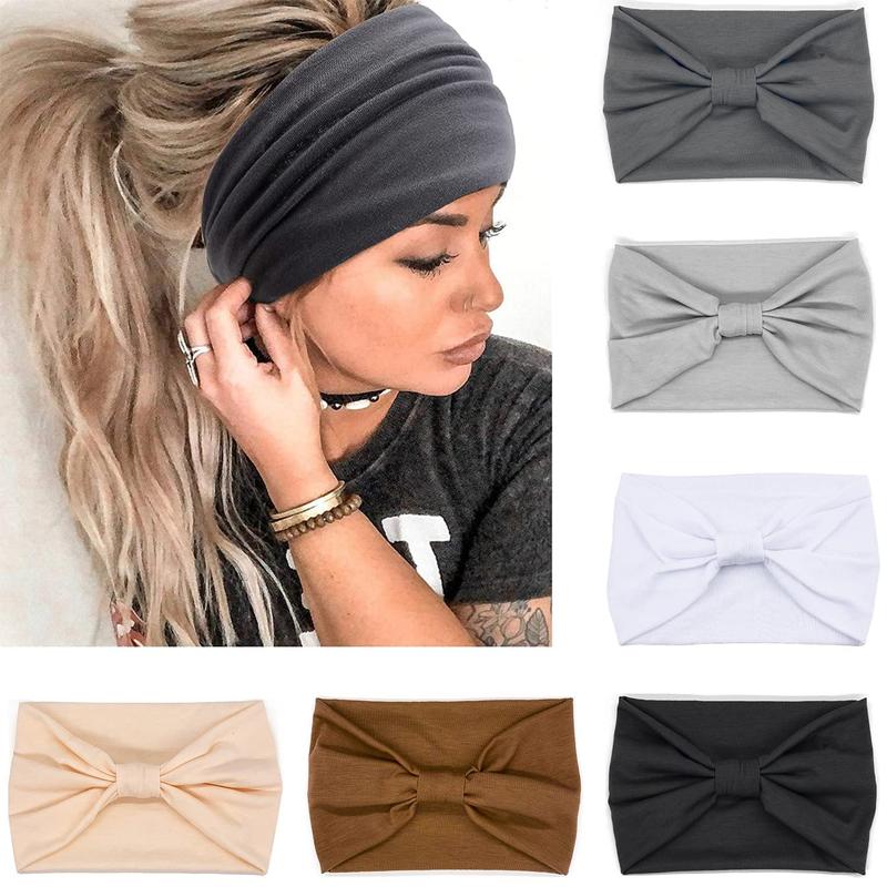 (6 Pcs) Wide Headbands for Women, Neutral Knotted Head Wraps Turbans, Large African Style Head Bands Hair Accessories.