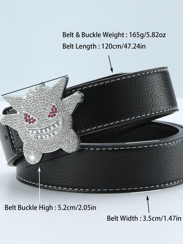 2024 New Summer Y2k Punk Ghost Design Belts for Men, Matching Rhinestone Decorated Pu Leather Belt, 2024 Back To School Waistband Hip Hop Lychee Texture Belt