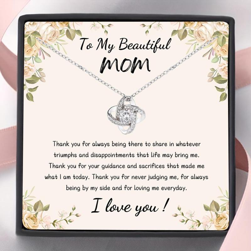 Christmas To My Beautiful Mom Necklace with Gift Card & Box, Romantic Rhinestone Decor Necklace, Summer Gift, Birthday Gift for Mom