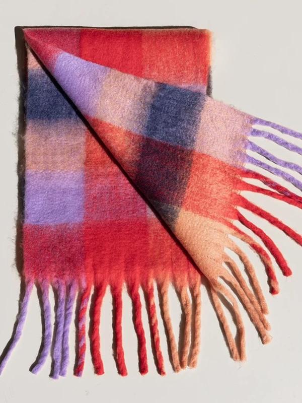 Colorblock Plaid Pattern Tassel Decor Scarf, Casual Soft Warm Shawl for Women & Men, Fashion Accessories for Fall & Winter