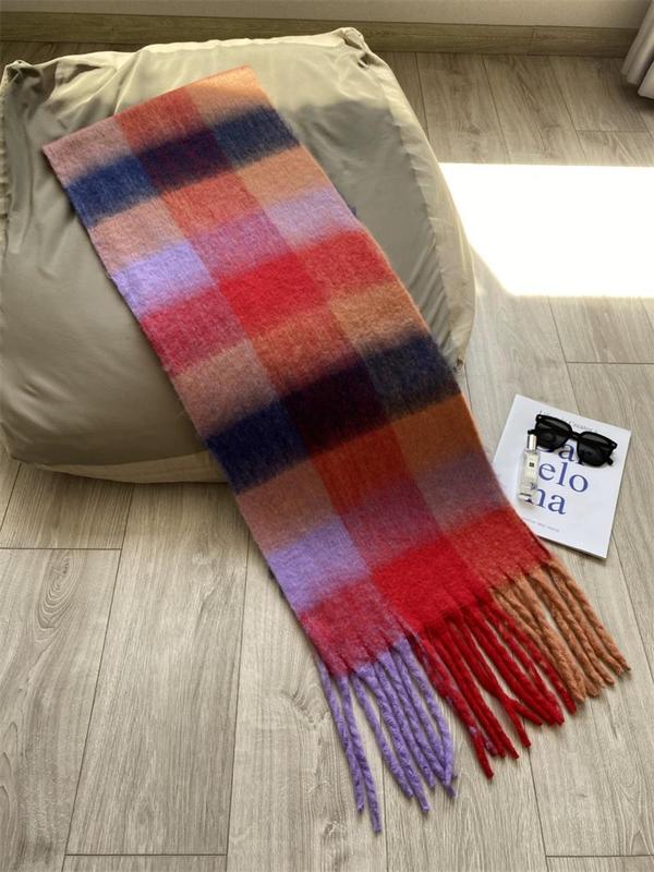 Colorblock Plaid Pattern Tassel Decor Scarf, Casual Soft Warm Shawl for Women & Men, Fashion Accessories for Fall & Winter