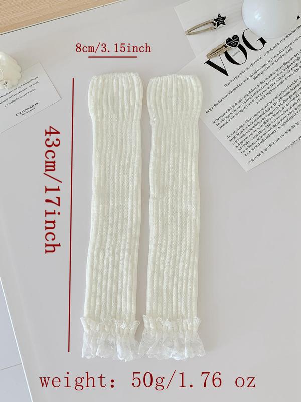 Women's Cute Lace Arm Sleeves, 1 Pair Y2k Style Simple Plain Knitting Gloves, Casual Trendy Gloves for Daily Use