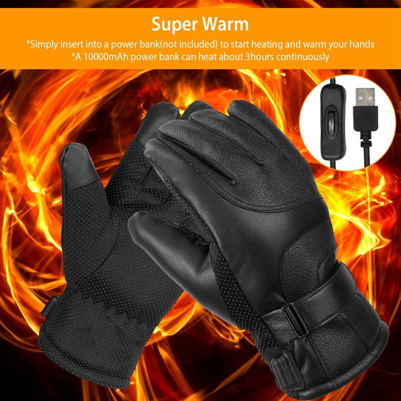 Electric Heated Gloves USB Plug Touchscreen Thermal Gloves Leather Windproof Winter Hands Warmer Unisex