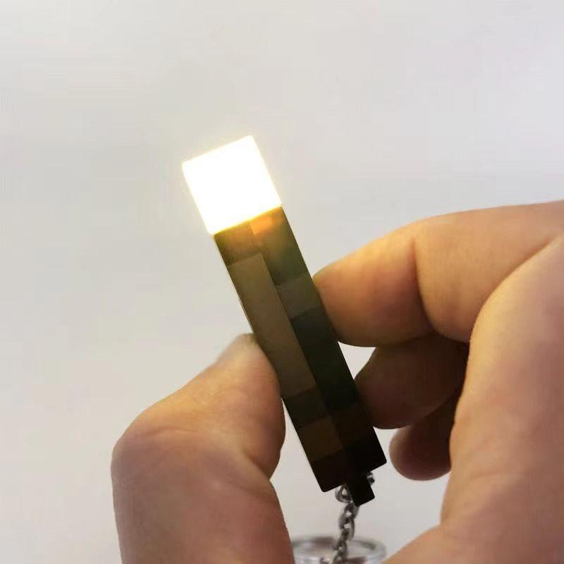 Anime Keychains Minecraft Brownstone Torch Lamp Key ring for Game Fans Gifts USB Charging Port Gaming Decoration Gadgets