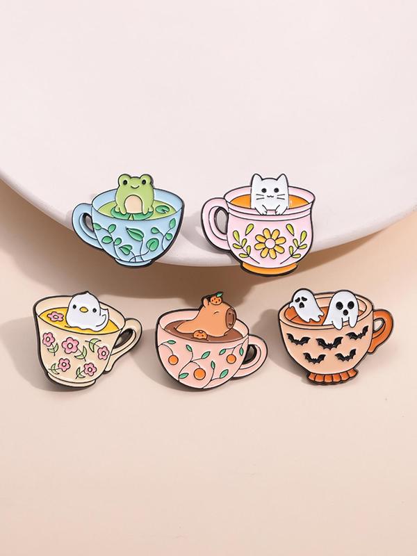 Cartoon Animal Coffee Cup Design Brooch, Clothes Accessories for Women & Men, Enamel Pin Suitable for Backpacks, Jeans, Scarves, Hats Decoration Fixed Buckle