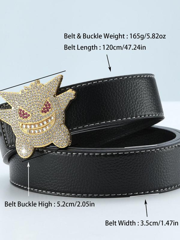 2024 New Summer Y2k Punk Ghost Design Belts for Men, Matching Rhinestone Decorated Pu Leather Belt, 2024 Back To School Waistband Hip Hop Lychee Texture Belt