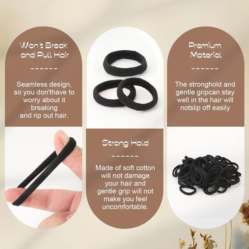 200 count Black Hair Ties No , Soft Ouchless Elastic Hair Ties, Nylon Seamless Hair Tie for Women and , Sturdy Ponytail Holders for Thick and Curly Hair, No  Hair Bands for Thin Hair