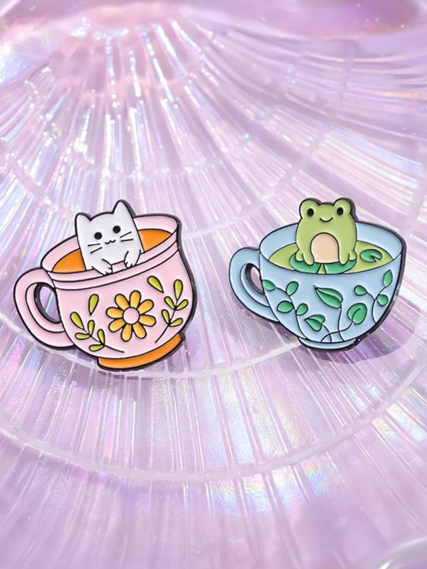 Cartoon Animal Coffee Cup Design Brooch, Clothes Accessories for Women & Men, Enamel Pin Suitable for Backpacks, Jeans, Scarves, Hats Decoration Fixed Buckle