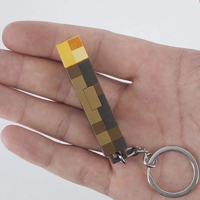 Anime Keychains Minecraft Brownstone Torch Lamp Key ring for Game Fans Gifts USB Charging Port Gaming Decoration Gadgets