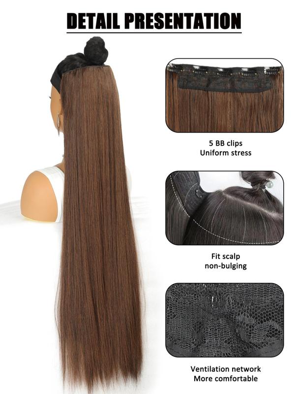 20 24 28 32 40 Inch Long Straight Synthetic Hair Extension, Clip-in Hair Extensions For Women, Heat Resistant Natural Looking Hairpiece For Daily Use