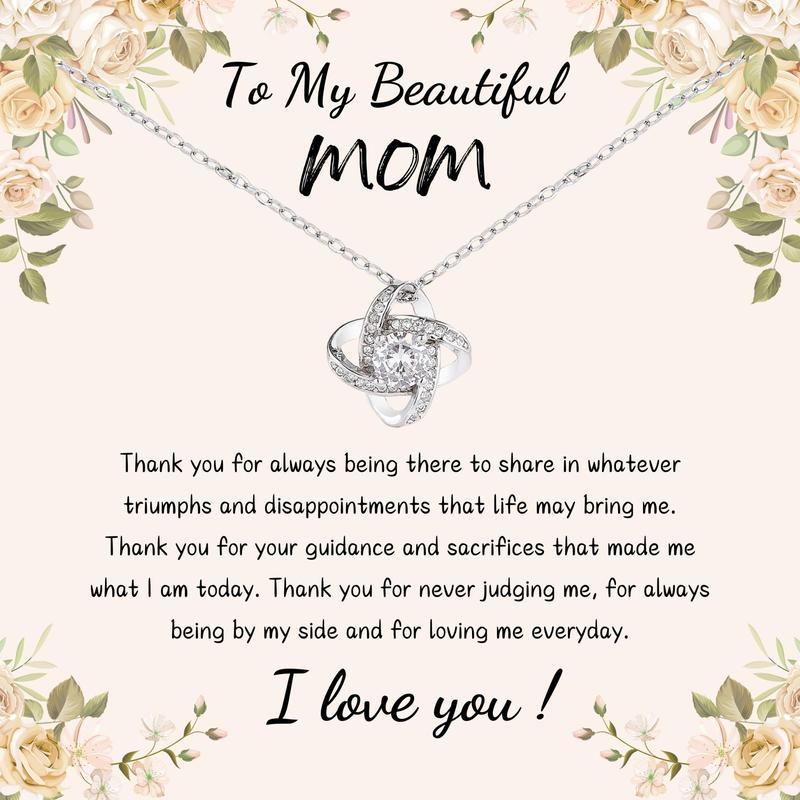 Christmas To My Beautiful Mom Necklace with Gift Card & Box, Romantic Rhinestone Decor Necklace, Summer Gift, Birthday Gift for Mom