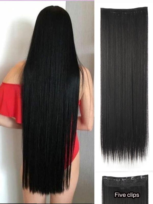 20 24 28 32 40 Inch Long Straight Synthetic Hair Extension, Clip-in Hair Extensions For Women, Heat Resistant Natural Looking Hairpiece For Daily Use