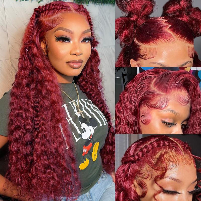 Cheetahbeauty 99J Burgundy Deep Wave Lace Front Wigs Human Hair 13x6 HD Lace Frontal Wigs Human Hair Lace Front Wigs Pre Plucked 99j Burgundy Deep Curly Wigs Human Hair Wigs For Women 180% Density