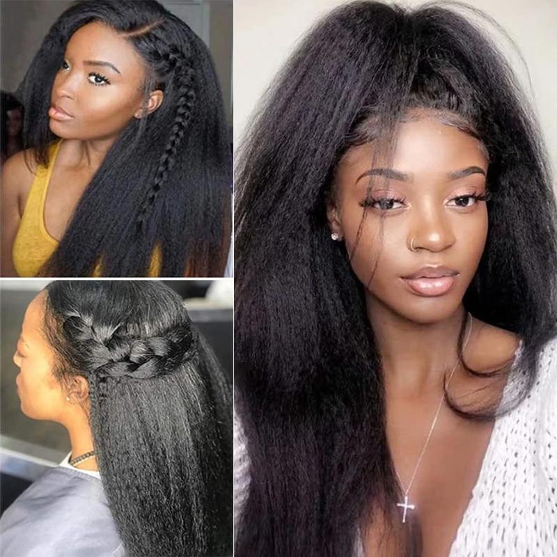 13x6 Lace Kinky Straight Human Hair Wig 200% HD lace front Yiki Straight wigs human hair Glueless Wig HD Transparent Yaki Straight Lace Frontal Wigs Human Hair Wigs for Women