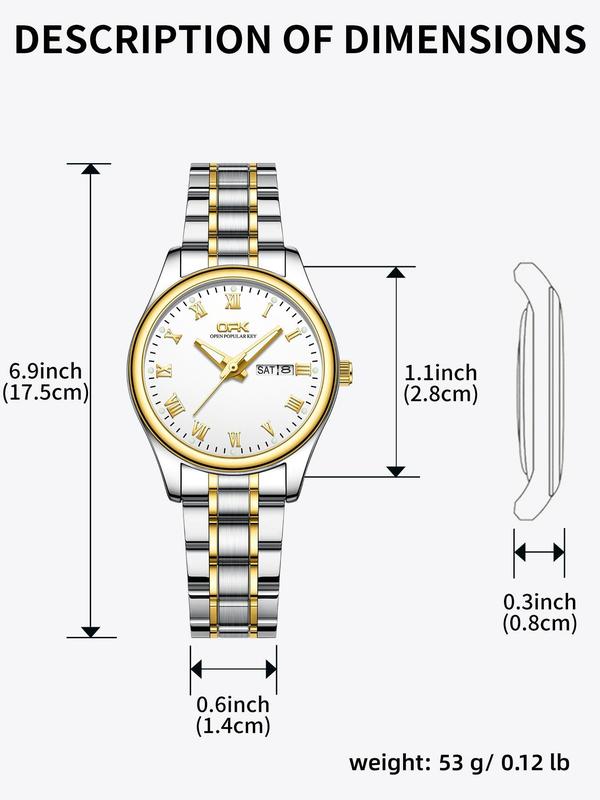 Women's Minimalist Classic Round Dial Stainless Steel Strap Quartz Watch, Fashionable Watch For Women & Girls, Gift For Women